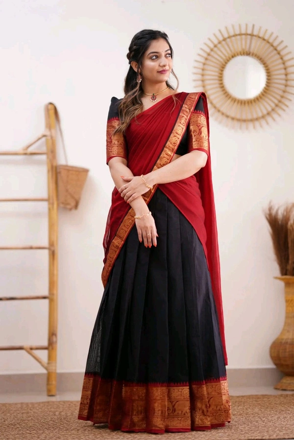 South Indian Traditional Half Saree - Black, Free Size