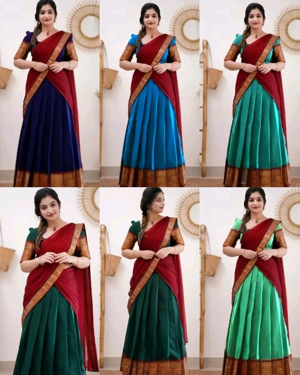 South Indian Traditional Half Saree - Black, Free Size