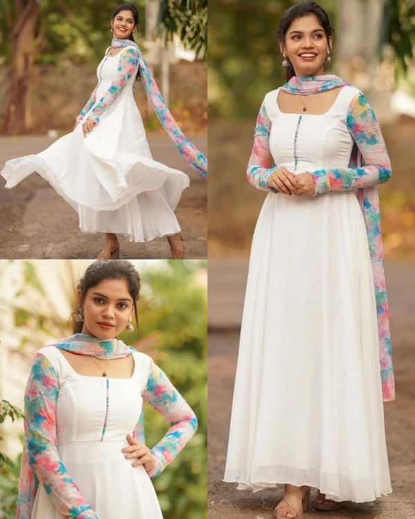 White Gown With Dupatta - 2XL
