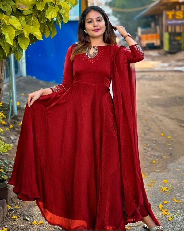 Ready to Wear pure space silk fabric with top heavy *dimond hand work full finish same duppata and full flair  - Mardi Gras, S