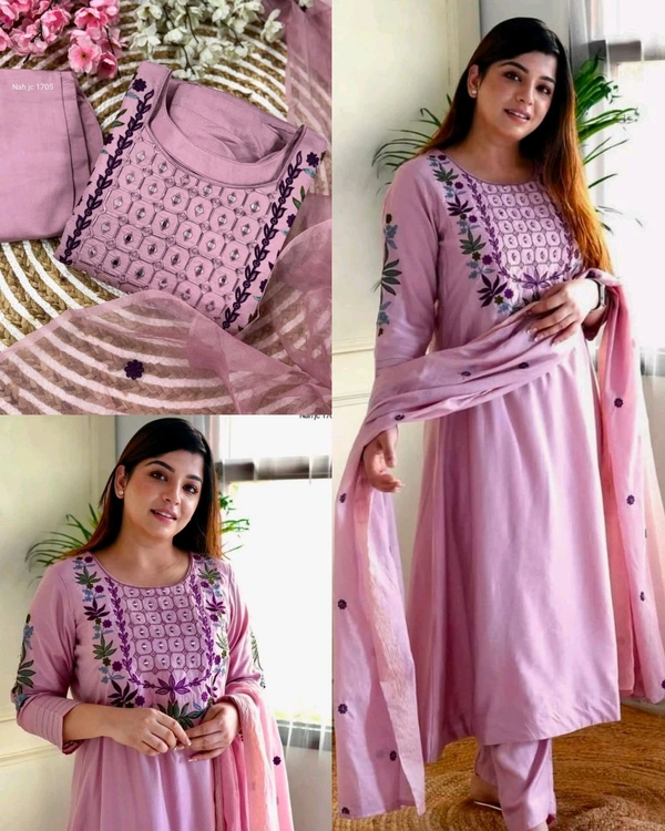 This top made from Chanderi silk With Attractive Goergeous Embroidery work And Organza Duptta
 - S