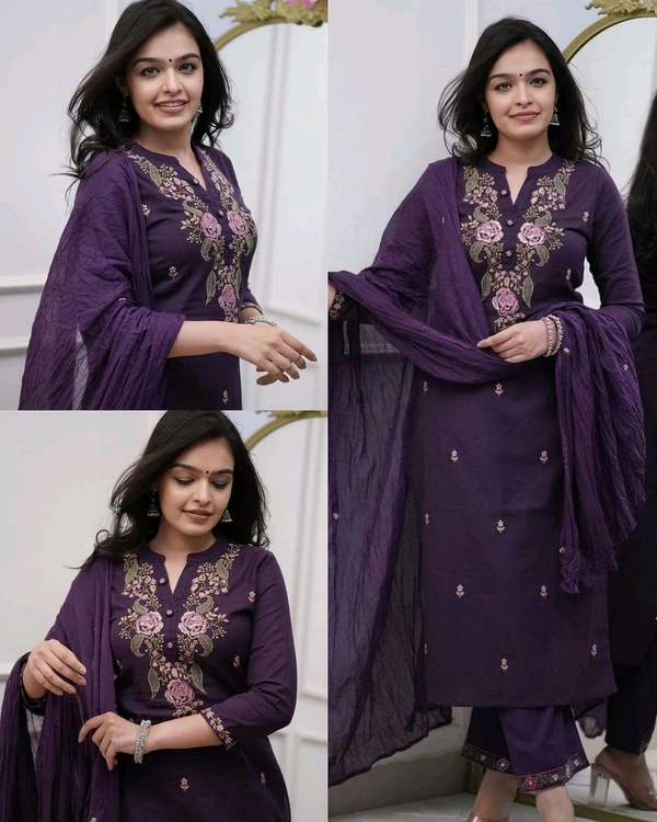 Trendy Purple Kurti With Dupatta & Bottomwear
 - S