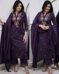 Trendy Purple Kurti With Dupatta & Bottomwear
 - S