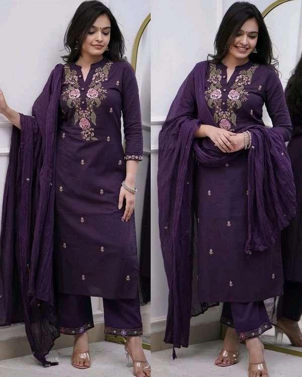 Trendy Purple Kurti With Dupatta & Bottomwear
 - S