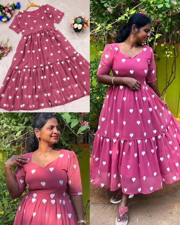 Trendy Fashionable Heart Printed Dresses
 - Careys Pink, S