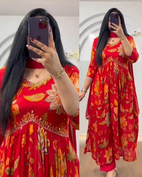 New Hand work Kurti set - Red, S