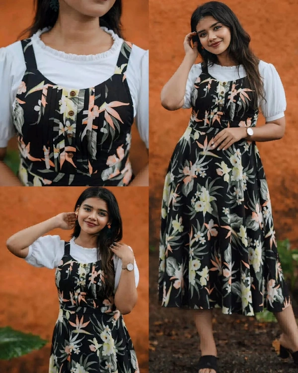 Designer Big Flower Printed Dress  - XL