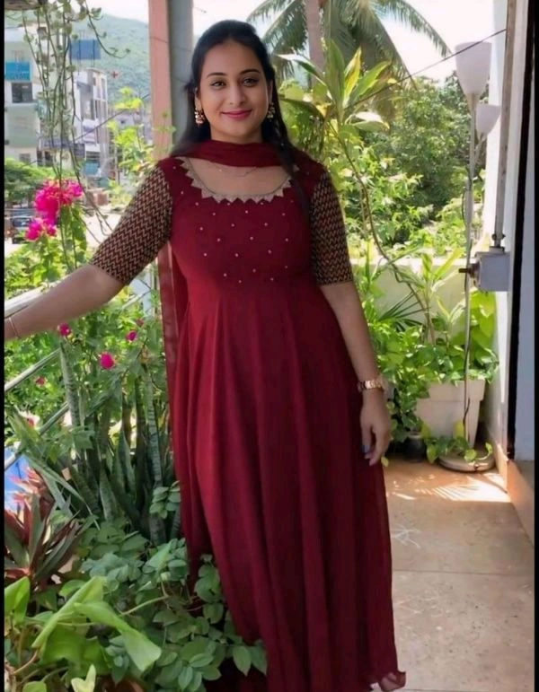 Beautiful Women Gown With Dupatta - Maroon, 3XL