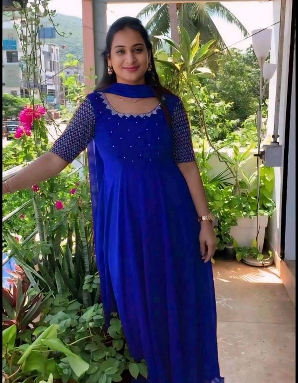 Beautiful Women Gown With Dupatta - Blue, 3XL