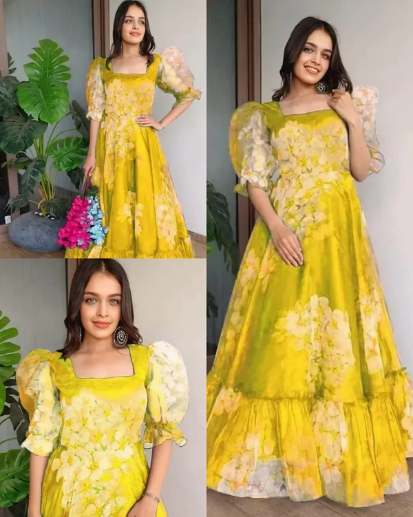 Attractive Gown for Women - Yellow, M