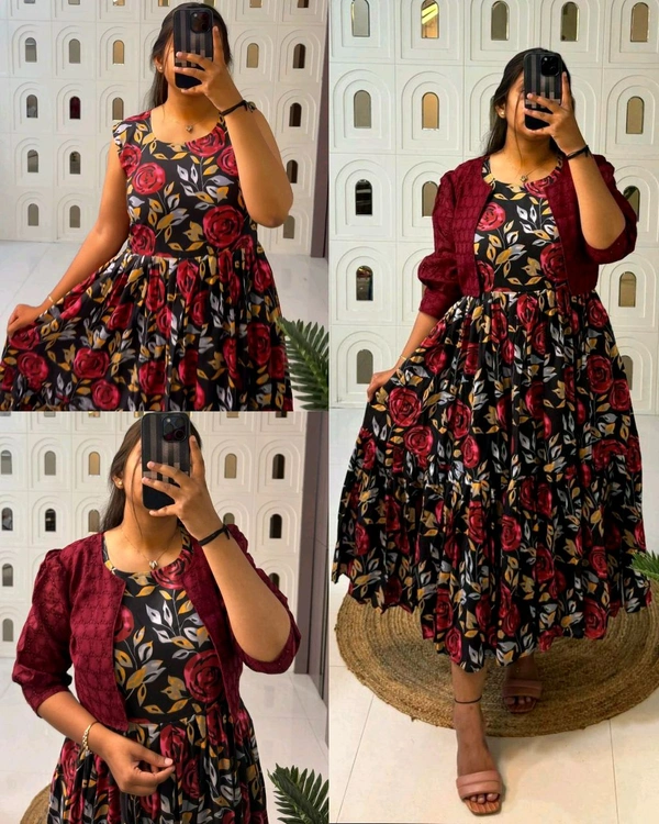 Super Trendy Beautiful flowers print maxi with hakoba koti
 - S