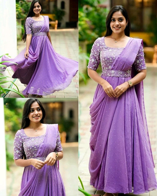 The Beautiful Partywear Gown With Attached Dupatta & Belt ❤️ - Mauve, M