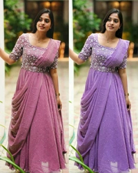 The Beautiful Partywear Gown With Attached Dupatta & Belt ❤️ - Mauve, M