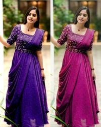 The Beautiful Partywear Gown With Attached Dupatta & Belt ❤️ - Mauve, M