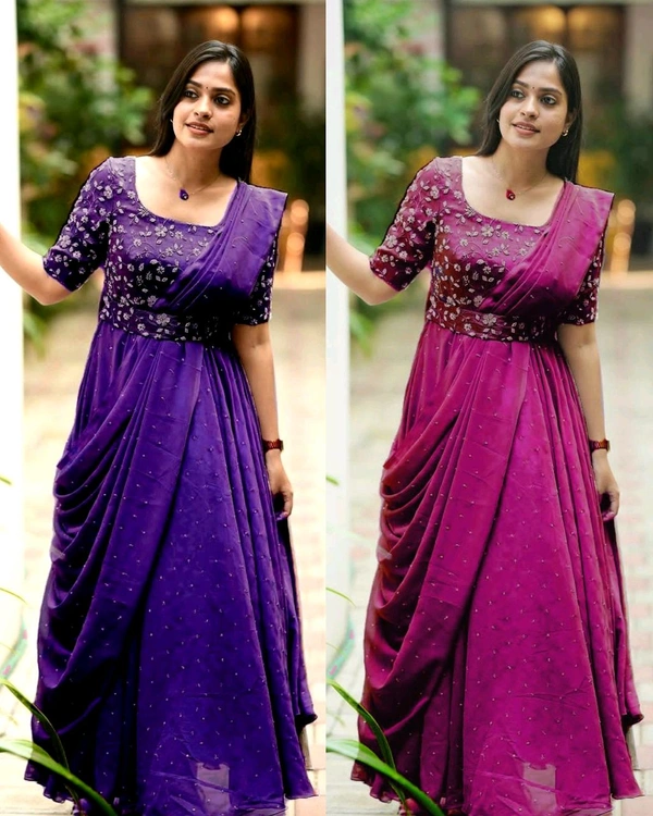 The Beautiful Partywear Gown With Attached Dupatta & Belt ❤️ - Mauve, M