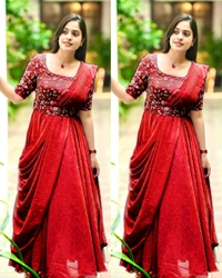 The Beautiful Partywear Gown With Attached Dupatta & Belt ❤️ - Mauve, M