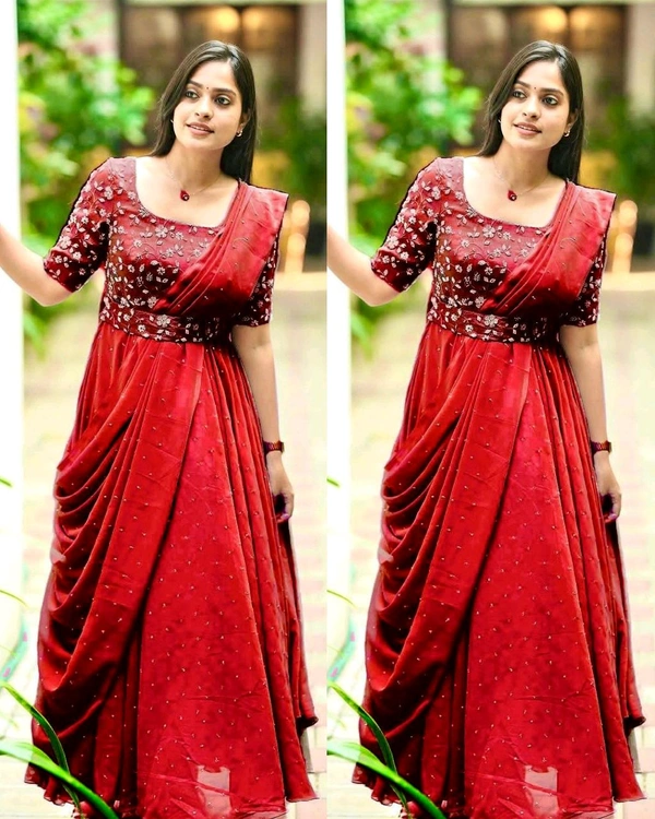The Beautiful Partywear Gown With Attached Dupatta & Belt ❤️ - Mauve, M