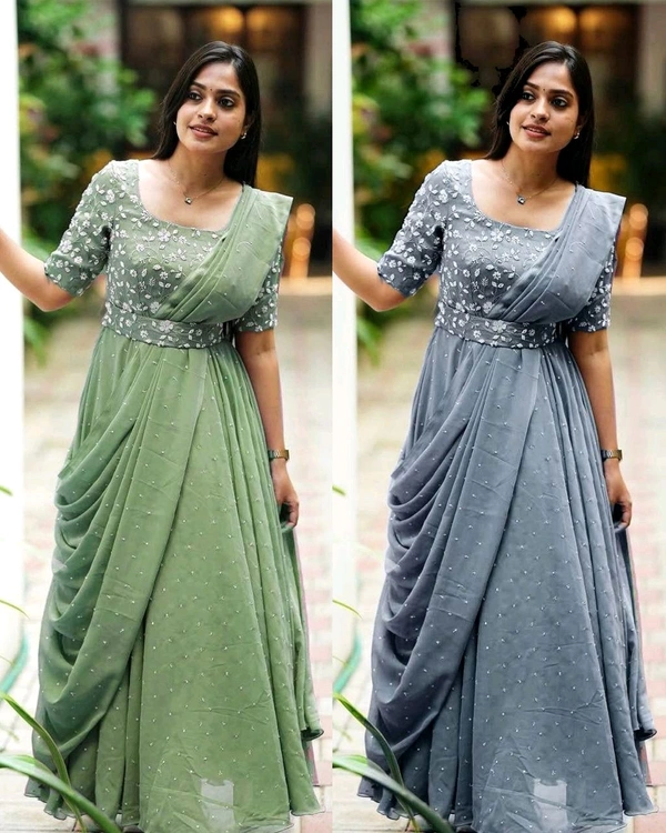 The Beautiful Partywear Gown With Attached Dupatta & Belt ❤️ - Mauve, M