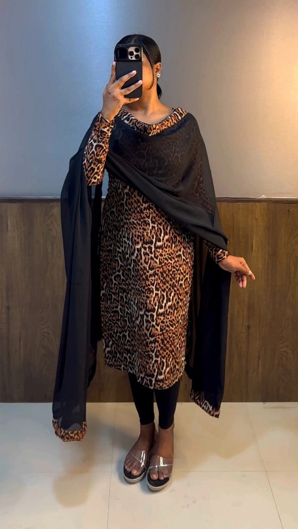 Animal Print Kurti plus Dupatta - Rusty Nail (1), 3XL