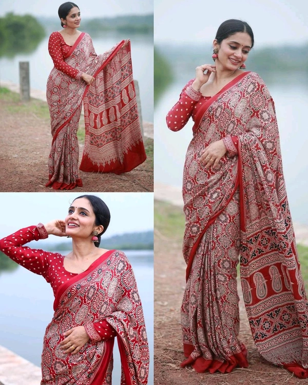 Launching New Modal Satin Crape Trending Saree  - Maroon, Free Size