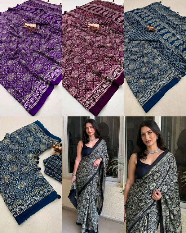 Launching New Modal Satin Crape Trending Saree  - Maroon, Free Size