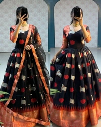 KANCHIPURAM Gown With Duppata - Aquamarine Blue, S