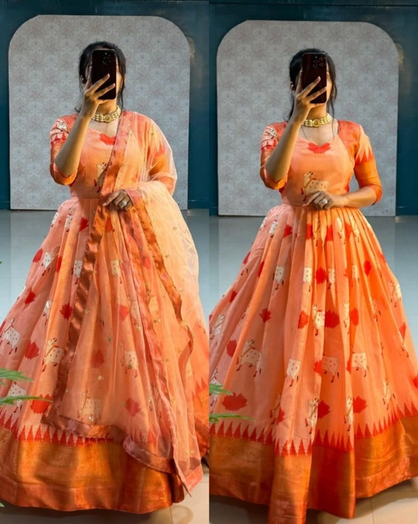 KANCHIPURAM Gown With Duppata - Web Orange, 2XL