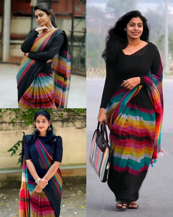 Trendy Rainbow Saree - Free Size, Black