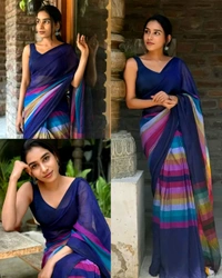 Trendy Rainbow Saree - Free Size, Black