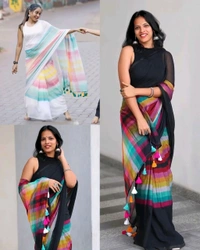 Trendy Rainbow Saree - Free Size, Black