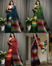 Trendy Rainbow Saree - Free Size, Black