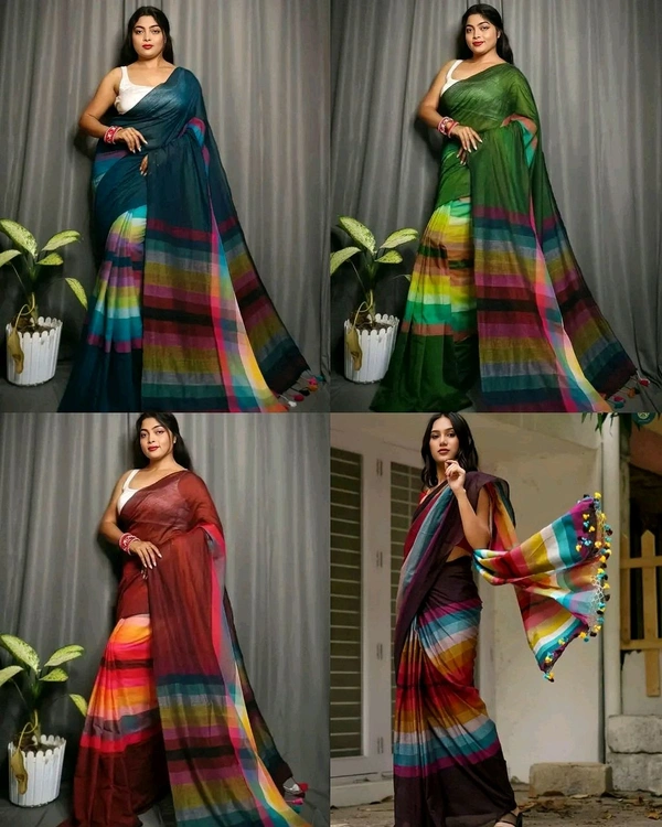 Trendy Rainbow Saree - Free Size, Black