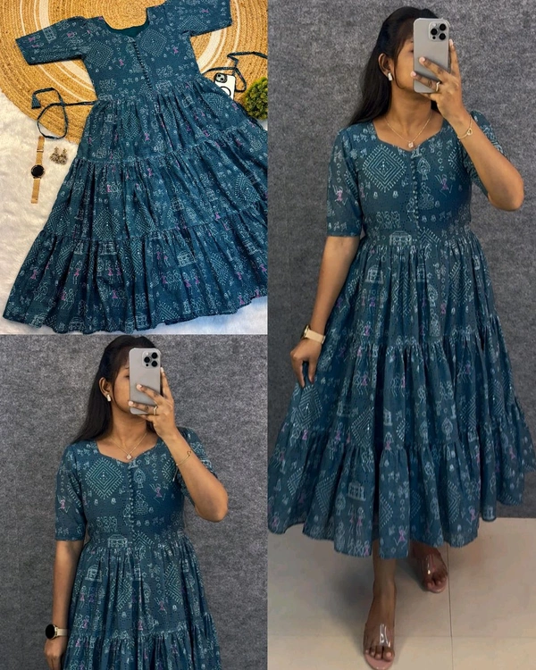 Launching the most unique "village print "Hakoba maxi gown with  one side pocket - Prim, S