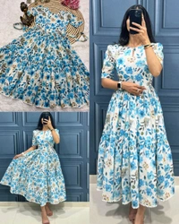 Trendy soft Hakoba Cotton with attractive print with Full lining Maxi
 - White, S