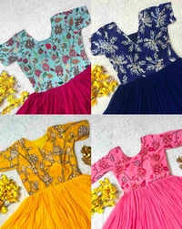 Beautiful Print on Soft Faux Georgette with Hand-work on Yoke  - Purple[1st], M