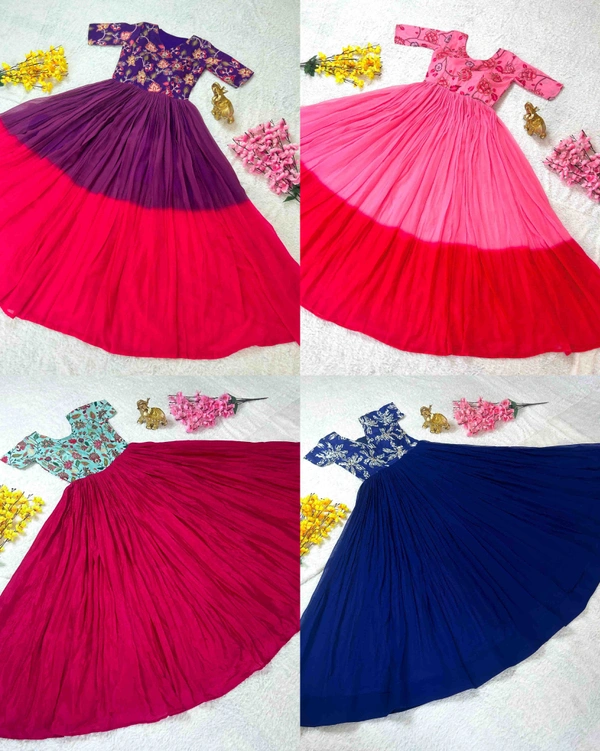 Beautiful Print on Soft Faux Georgette with Hand-work on Yoke  - Purple[1st], M