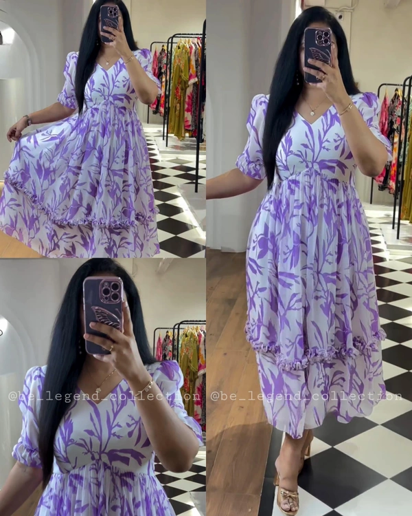 Summer special Cotton Middi Dress - Purple, L