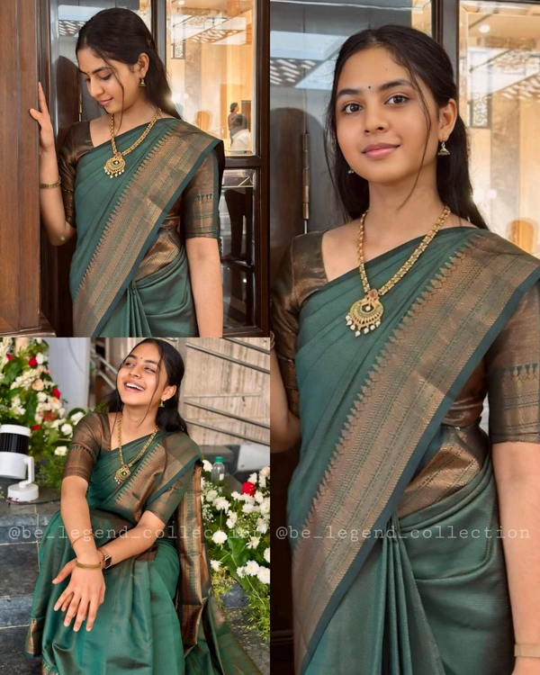 Beautiful Kanjeevaram Silk Jacquard Saree With Rich Pallu - Green, Free Size