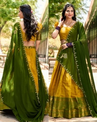 Luxury of Kanjivaram silk Lehenga - Blue, Semi Stitched
