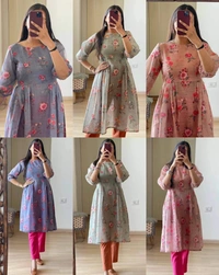 Premium Printed Kurti With Ballon Sleev - 2XL, Gray