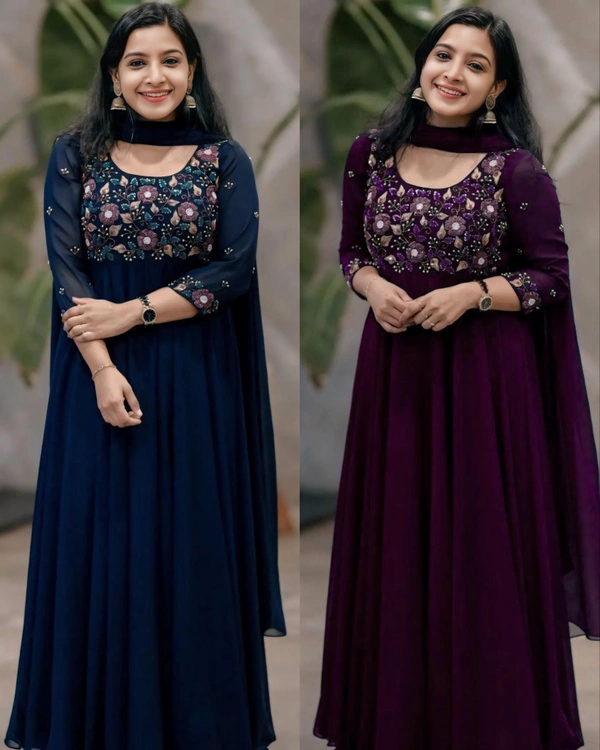 SEQUINS AND FANCY THREAD EMBROIDERY WORK(FULLY STITCHED)  - Purple, L