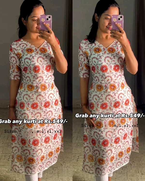 TRENDING  SUMMER COLLECTION NEW LAUNCHING KURTI - White, M