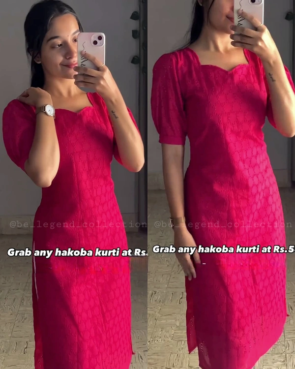 Special summer collections includes Hakoba Cotton kurtis with lining and bell sleeve - wine, S