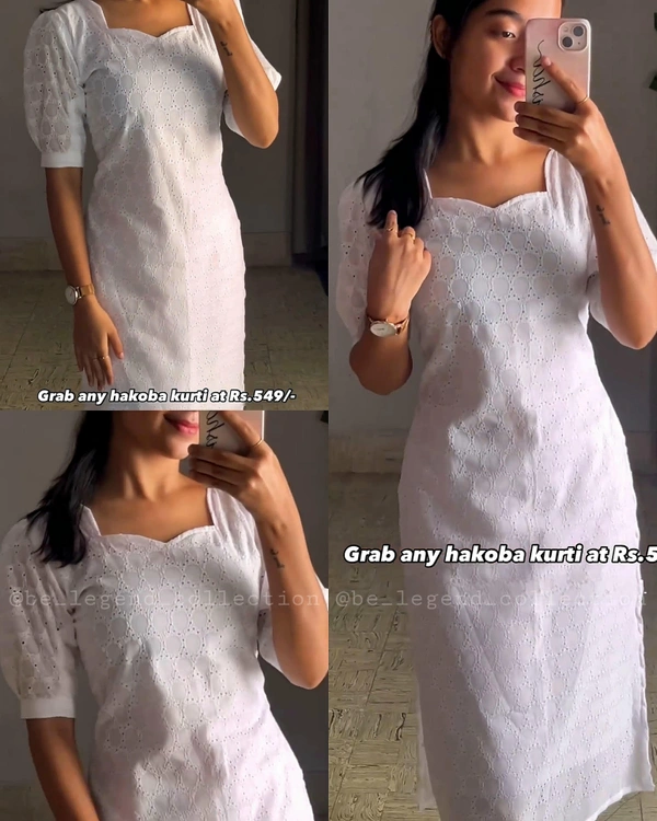 Special summer collections includes Hakoba Cotton kurtis with lining and bell sleeve - White, XL