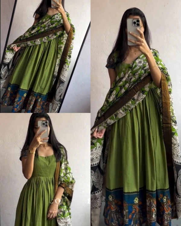 Cotton Kurti Gown with full Side Banarasi Border dupattaGOWN+DUPATTA SET - Black, S
