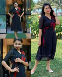 New Beautiful Printed cotton middi Gown dress - purple, M