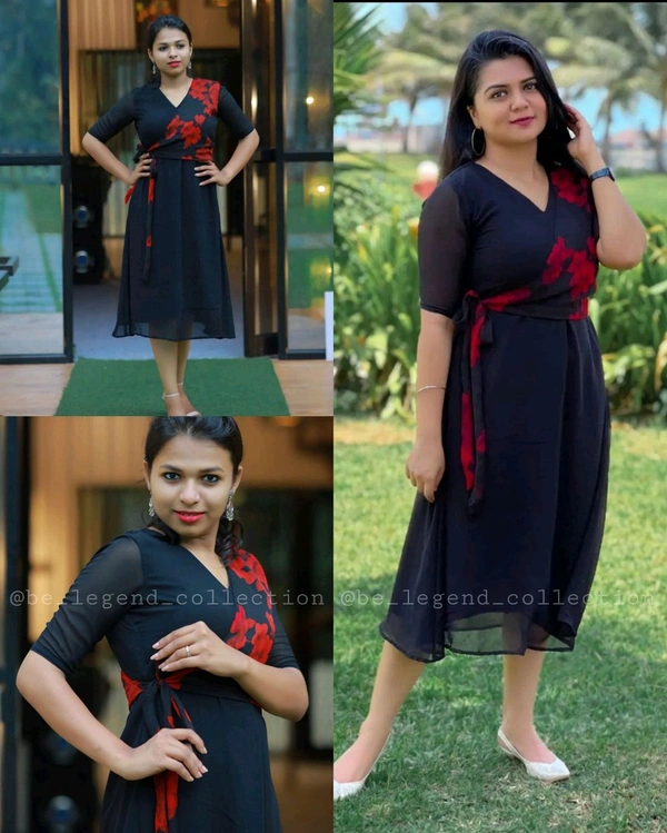 New Beautiful Printed cotton middi Gown dress - Black, M