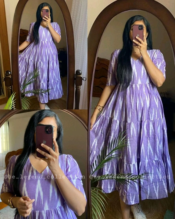 New Beautiful Printed cotton middi Gown dress - purple, 2XL