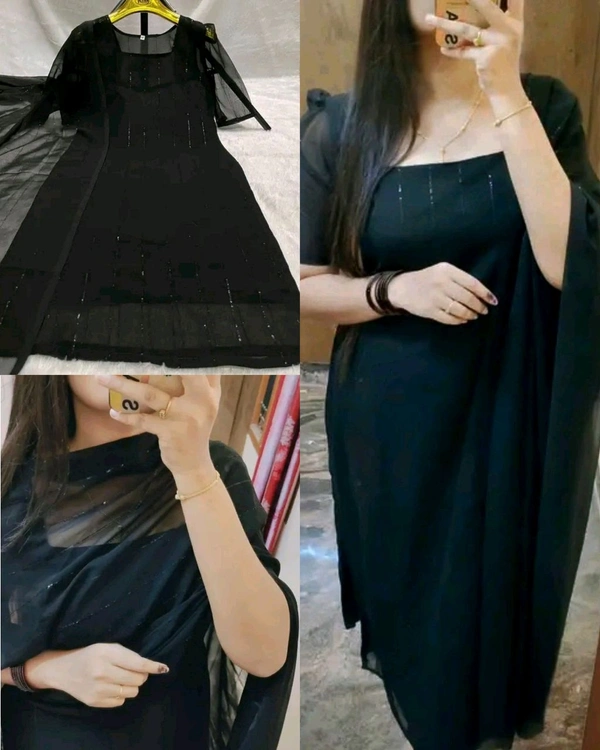 TRENDING SUMMER COLLECTION KURTI+DUPATTA - L, Black