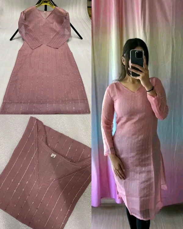 Summer Reason Special Presenting Sequence Soft georgette V shape neck light-weight kurti for daily routine office work and festive - Pink, M